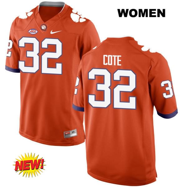 Women's Clemson Tigers #32 Kyle Cote Stitched Orange New Style Authentic Nike NCAA College Football Jersey RGU3346EW